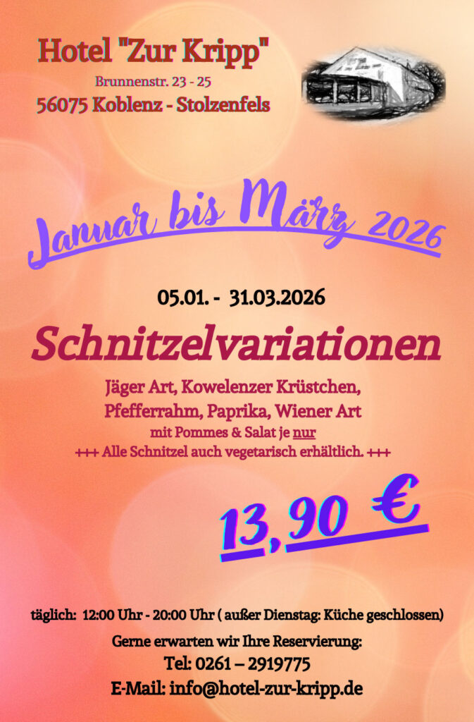 Hotel Zur Kripp - Schnitzelvariationen - 05.01.–31.03.2026
